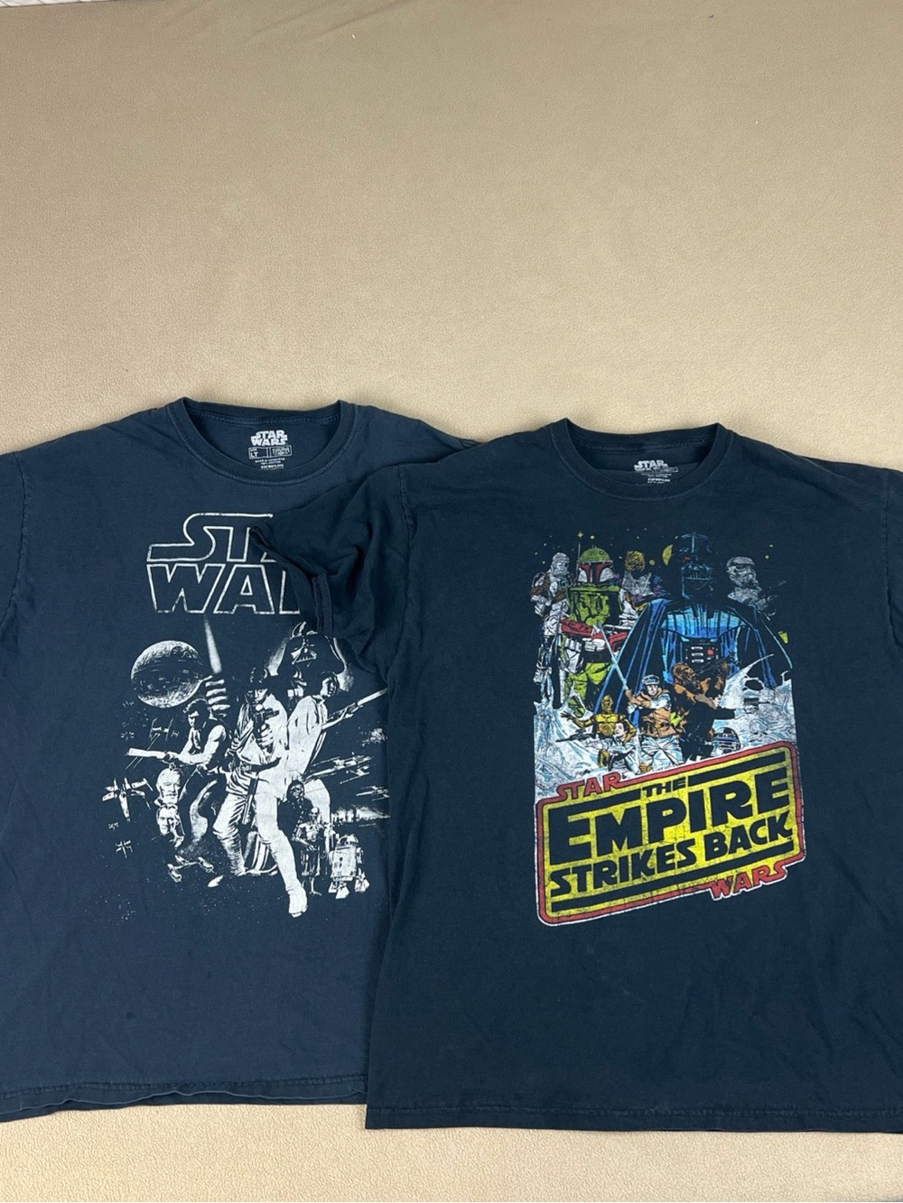 Lot Of 2! Star Wars & Emprire Strikes Back T-Shirt, Black, Fifth Sun. Sz LT